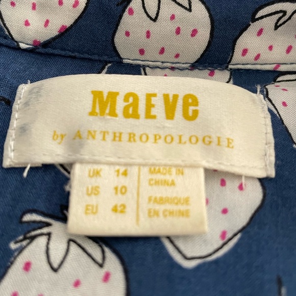 Maeve Anthropologie Rochelle Strawberry Print Button Down Blouse Women's Size 10 - Picture 8 of 10